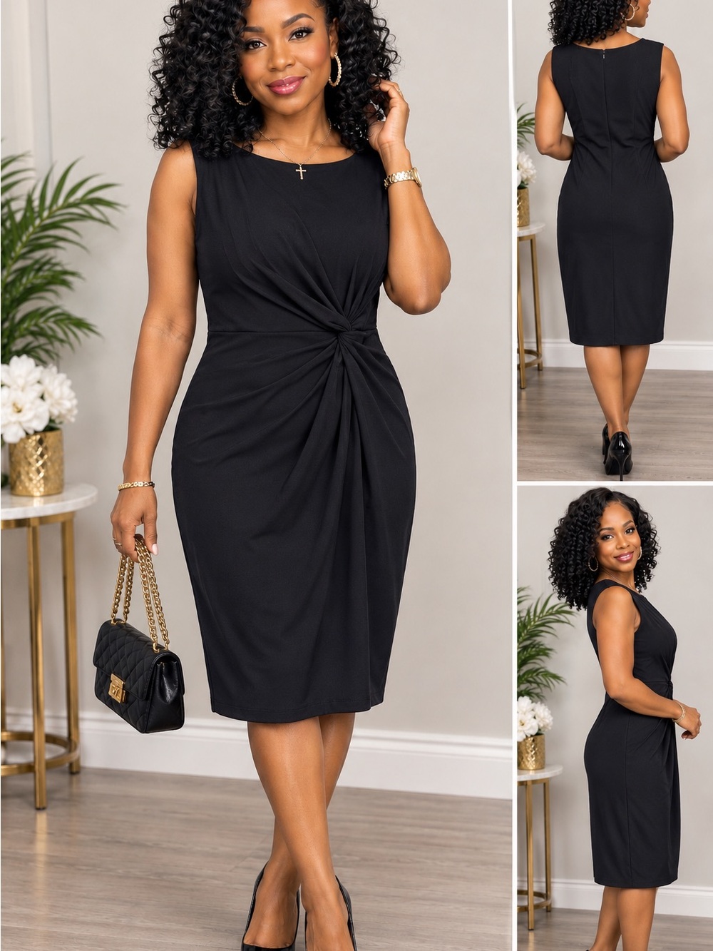 Donna Ricco Black Twist-Knot Sheath Dress